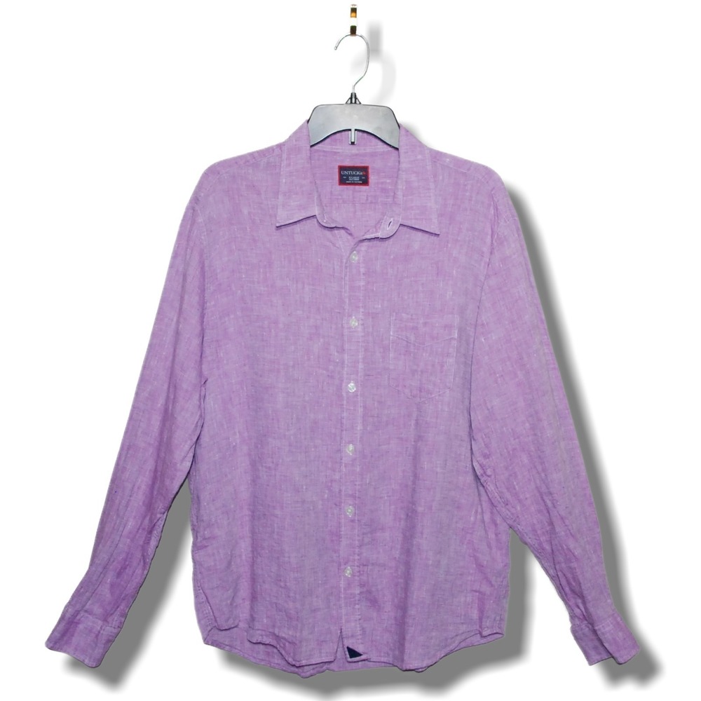 UNTUCKit Men's XL 100% Linen Long Sleeve Shirt Pinkish Purple